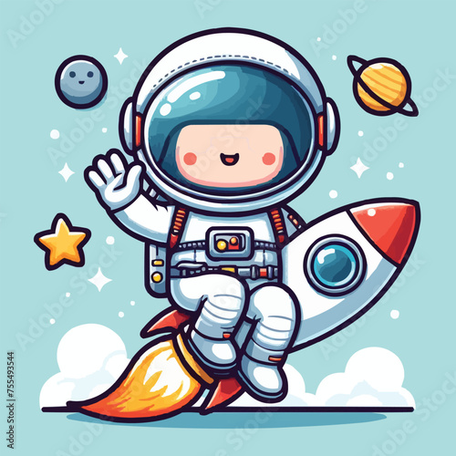 Rocket flying to the moon cartoon vector icon illustration technology transportation icon isolated