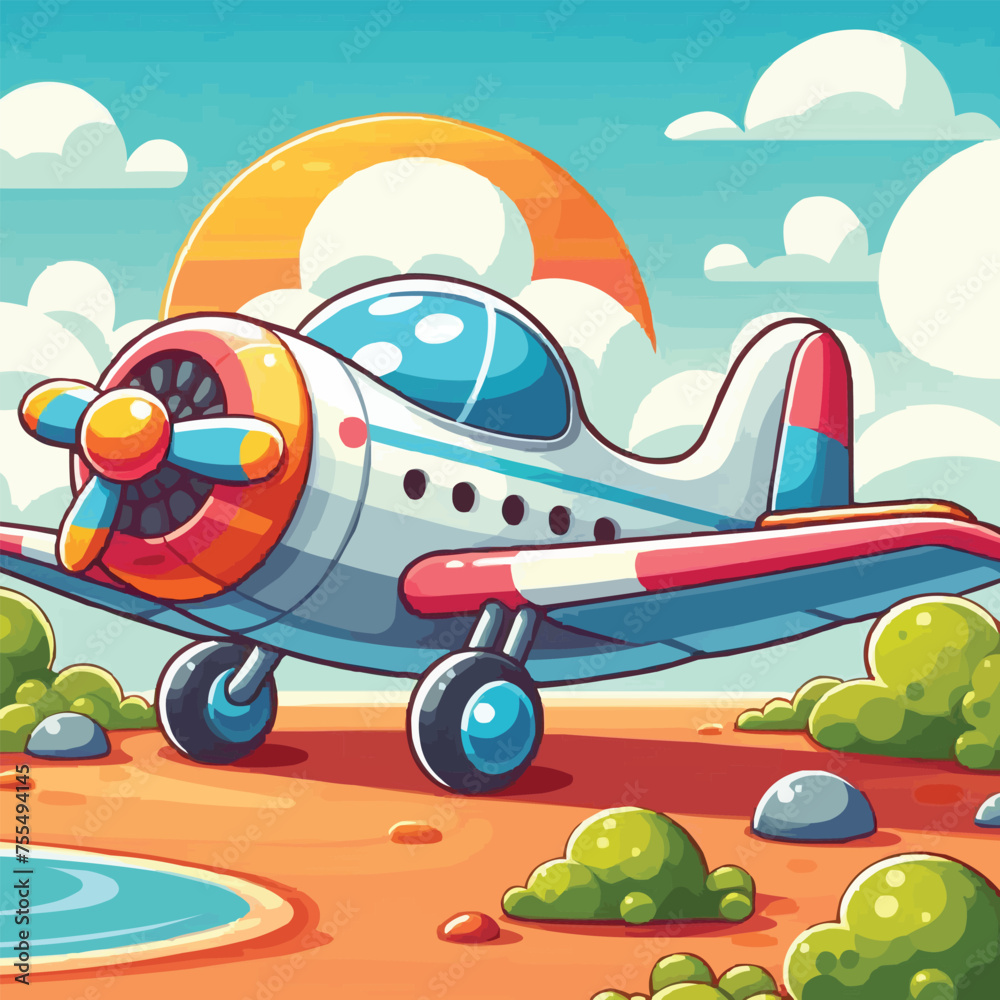 Fototapeta premium Free vector colorful cartoon airplane on ground