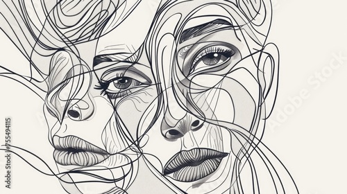 Intricate black and white line art depicting an abstract female face, showcasing the beauty of minimalism.