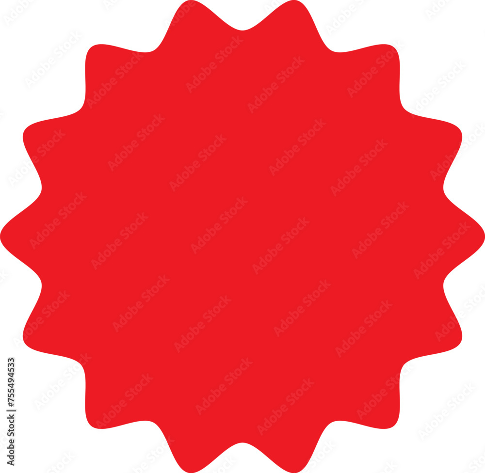 Starburst red sticker set, collection of special offer sale oval and round shaped sunburst labels and badges. Promo stickers and badges, seal, stamp, print with star edges. Vector.