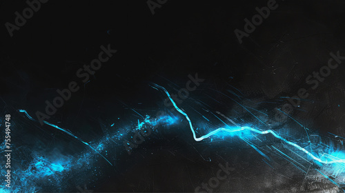 Abstract watercolor single line blue reflection on dark background.