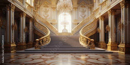 A classic European style palace, with gold decorations. wide format photo