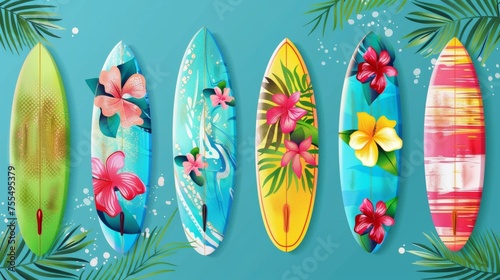 Colorful surfboards, summer vibes in vector
