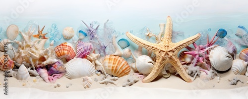 A vibrant ocean community of animal invertebrates, including colorful shells and majestic starfish, dance in the salty sea breeze, celebrating the beauty of life and nature's endless