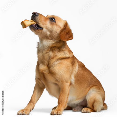 dog full body chewing eating snack treat on transparency background PNG
 photo