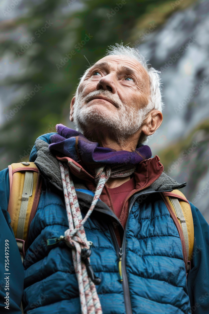 Courageous Senior Man Rock Climbing.,Active elder people, Adventure