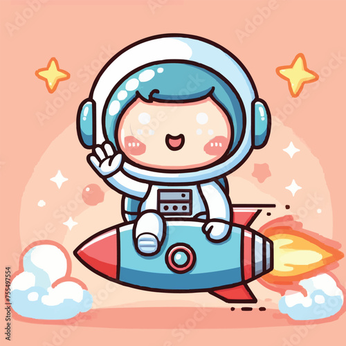 Rocket flying to the moon cartoon vector icon illustration technology transportation icon isolated