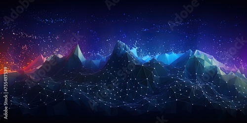 Big data, abstract mountain range made from hexagonal shapes, data mining and management concept