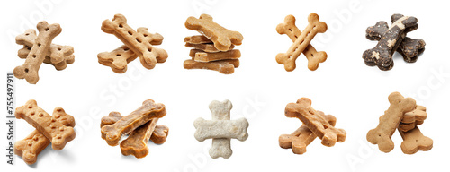 Set of Dog bone shaped dog treats stack cross on transparency background PNG 