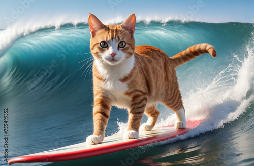 surfer cat riding a wave, cat on vacation photo