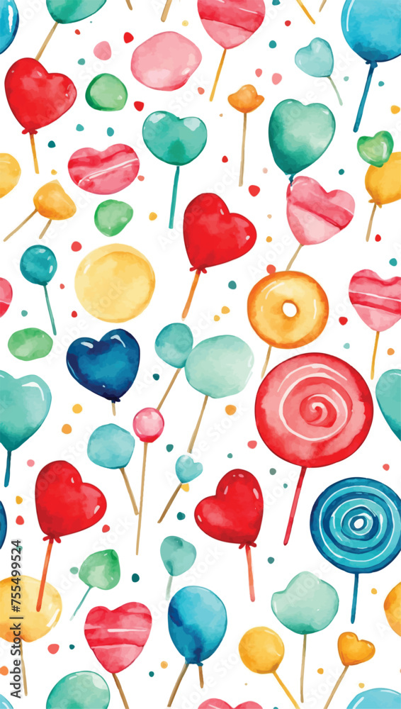 kawaii Cute Pastel Candy sweet desserts Seamless pattern with different types on watercolor Background for cafe or restaurant. illustration Vector. kawaii Cute Pastel Candy sweet desserts Seamless pattern with different types on watercolor Background for cafe or restaurant. illustration Vector.