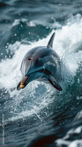 Airborne Dolphin Spins Against Stunning Seascape Backdrop,generated by IA