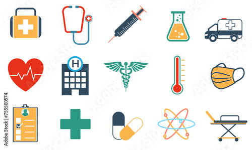 Trendy flat design of medical icons set.	