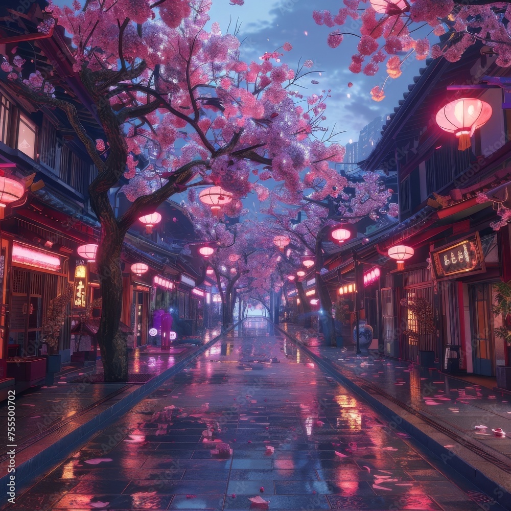 Cyber samurai city neon katana shops
