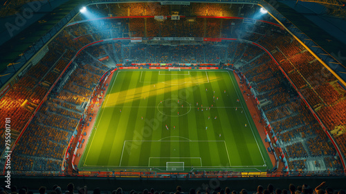 Soccer field stadium scenic aerial view