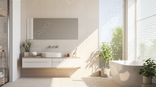 A contemporary white bathroom designed with an ecofrie