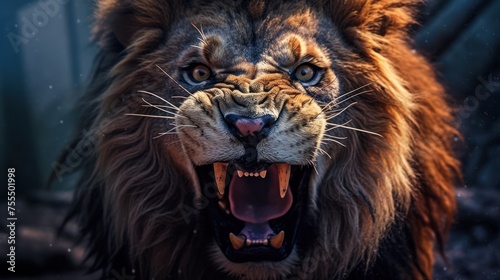 close up photo angry lion background
