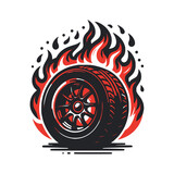 wheel vehicle on fire graphic t-shirt design vector illustration