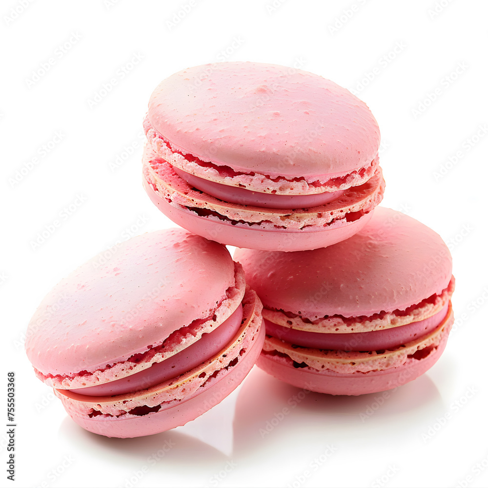 Pink macaron cookies isolated on white background Pink macaron cookies isolated on white background