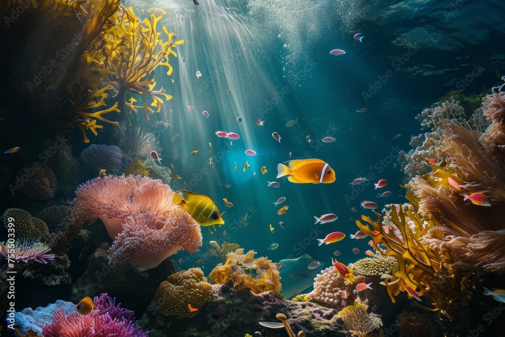 Colorful coral reef with fish