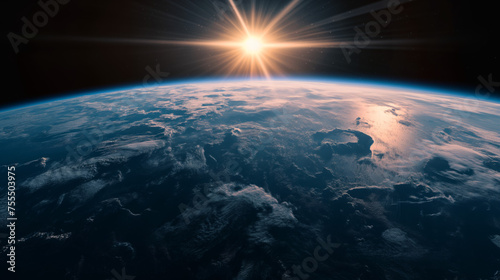 Scenic picturesque view of a sunrise seen from outer space