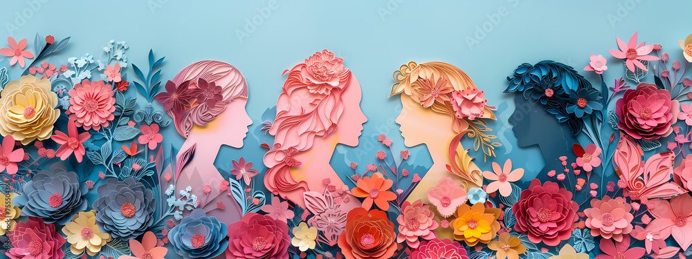 Fototapeta premium Ethereal Profiles: Whispers of Nature in Papercut