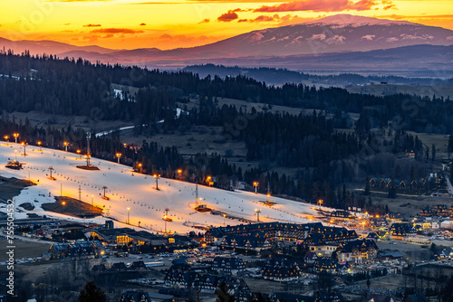 Ski resort at sunset, Kotelnica, Białka Tatrzańska, Poland