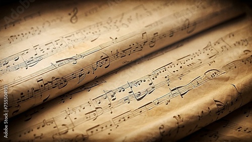 Vintage sheet music with beautiful warm sepia tones evokes the nostalgia of classical music photo