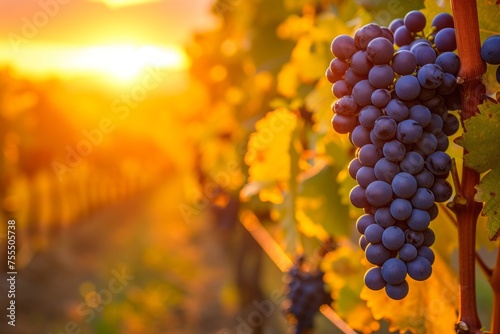 Red grapes ripening in the vineyard