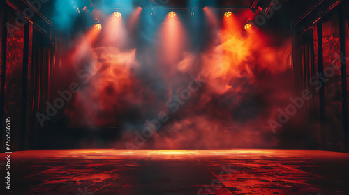 music performance stage, lighting in the middle of the stage, dark background