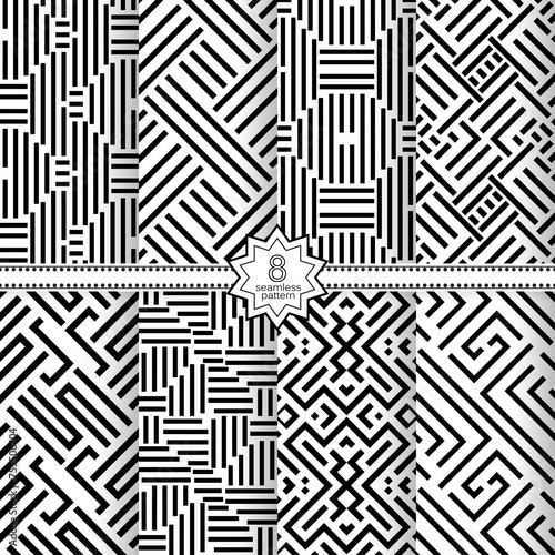A set of vector seamless patterns. Modern geometric textures. Monochrome.