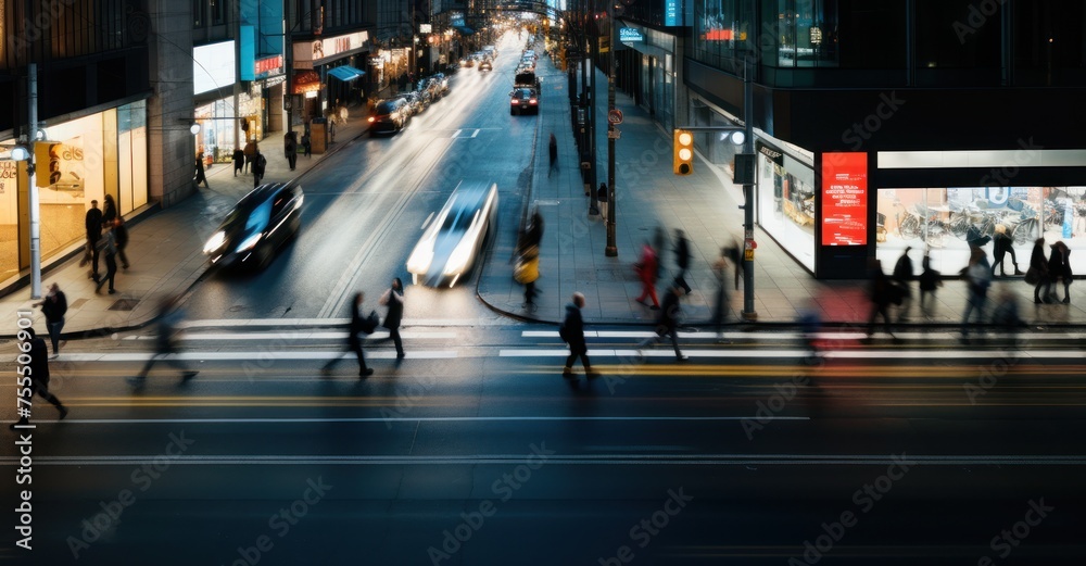 Fototapeta premium Bustling urban street at night, illuminated and full of life.