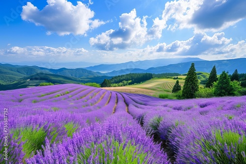 Lavender field with mountains in the background