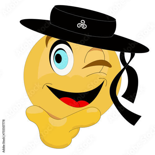 Expression d'un visage joyeux sur émoticône, avec chapeau breton sur la tête photo