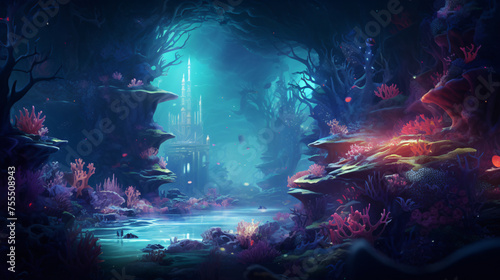 A dreamlike underwater world with glowing coral reefs © Gefer