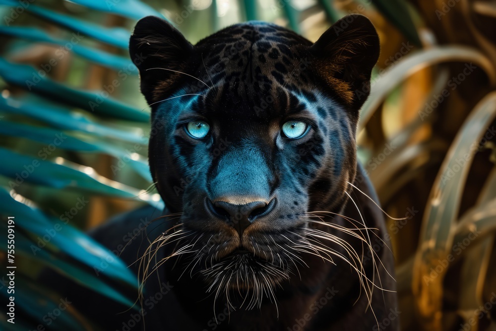 Black panther with blue eyes