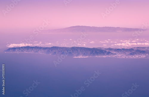 Aerial view of Island Tenerife and Island Gran Canaria, Canary Islands, Spain, Europe.