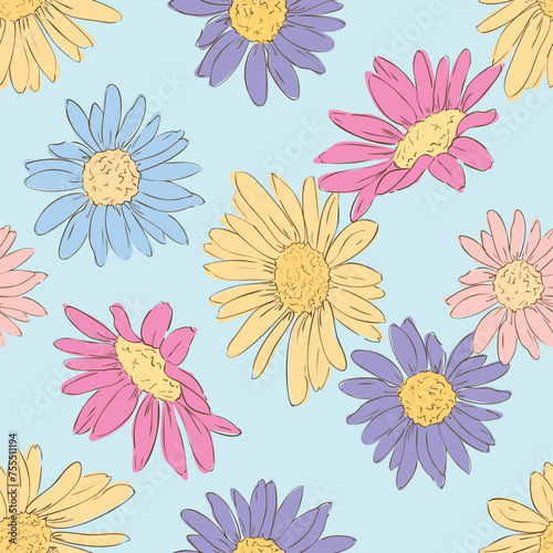 Hand Drawn flowers background print for textile. The drawn flowers beautiful illustration for the fabric. Design ornament pattern seamless. Vector © Alsu Art