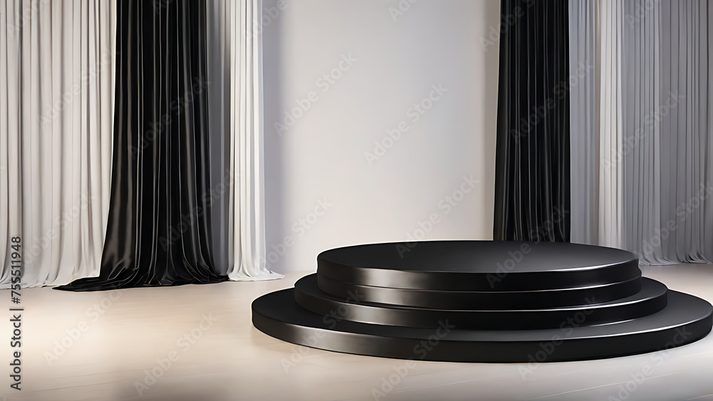 the platform for the product. folds of black satin fabric the platform for the product. folds of black satin fabric