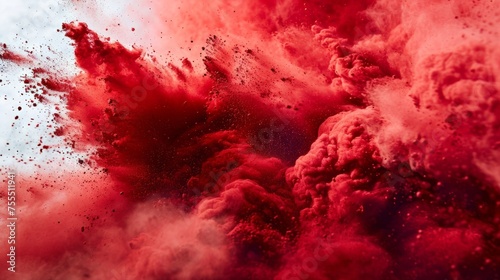 Explosion of Red Powder in Dynamic Cloud Movement