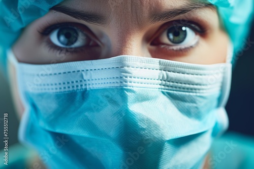 Close-Up of Healthcare Worker in Surgical Mask photo