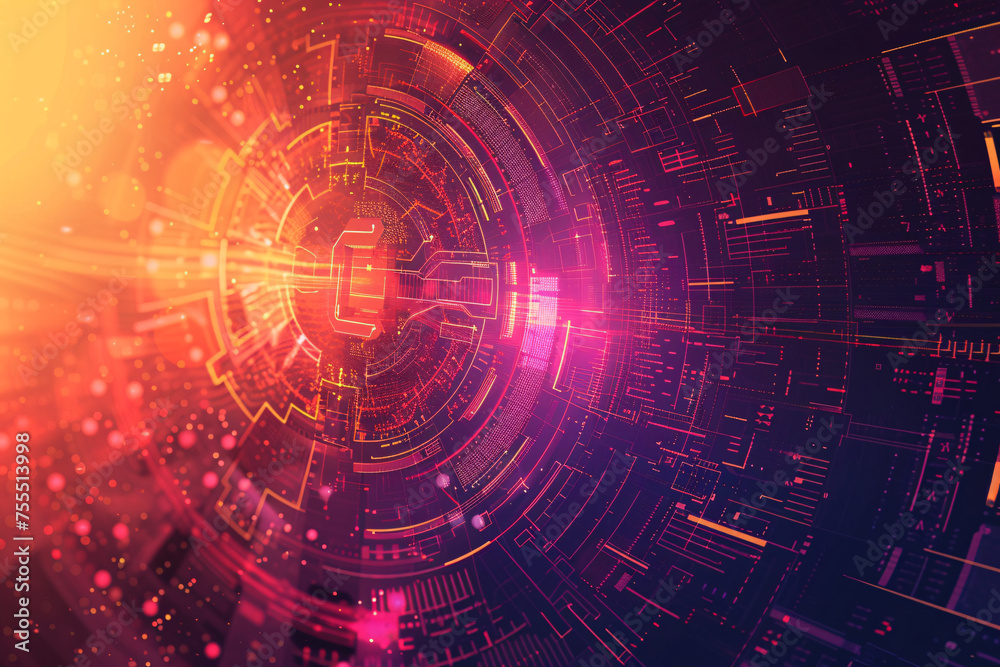 Futuristic digital abstract with a swirling cybernetic vortex in vibrant hues