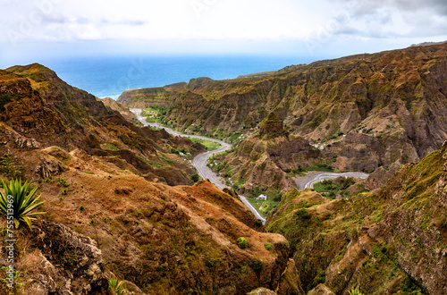 Mountain landscape near Ribeira Grande, Island Santo Antao, Cape Verde, Cabo Verde, Africa. photo