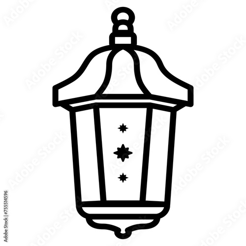 Black line Lantern Vector Design. Middle Eastern Islamic Arabic Lantern Symbol Icon, religious antique traditional lamp, vintage kerosene chandelier