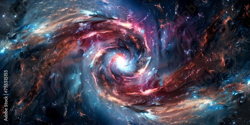 Colorful galaxy swirl in space.