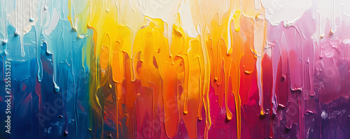 Abstract multicolored banner with colored oil streaks. Colorful paint dripping down.