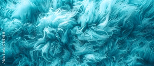 Close up fluffy turquoise feather Abstract background texture. Surface, wallpaper, copy space. 