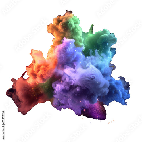 In this cartoon  set, we see an explosion of magic spells accompanied by colorful clouds and smoke. Fire blast, weapon shot. Magician spells made of purple, green, blue, and red explode and