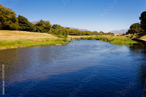 A view of the Berg River flowing through Paarl, Western Cape, South Africa.