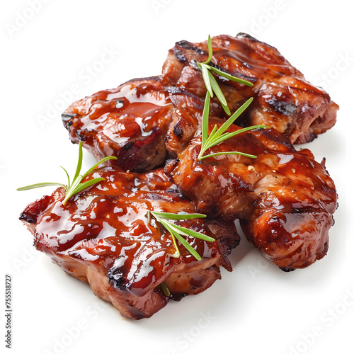 Tasty BBQ meat top view isolated on white background
